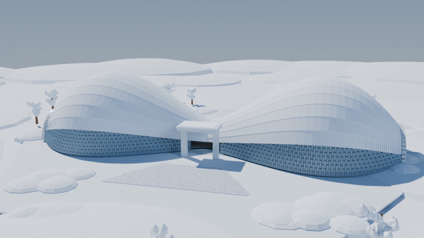 迟静华冰雪山水美术馆的冰砖建筑与雪景